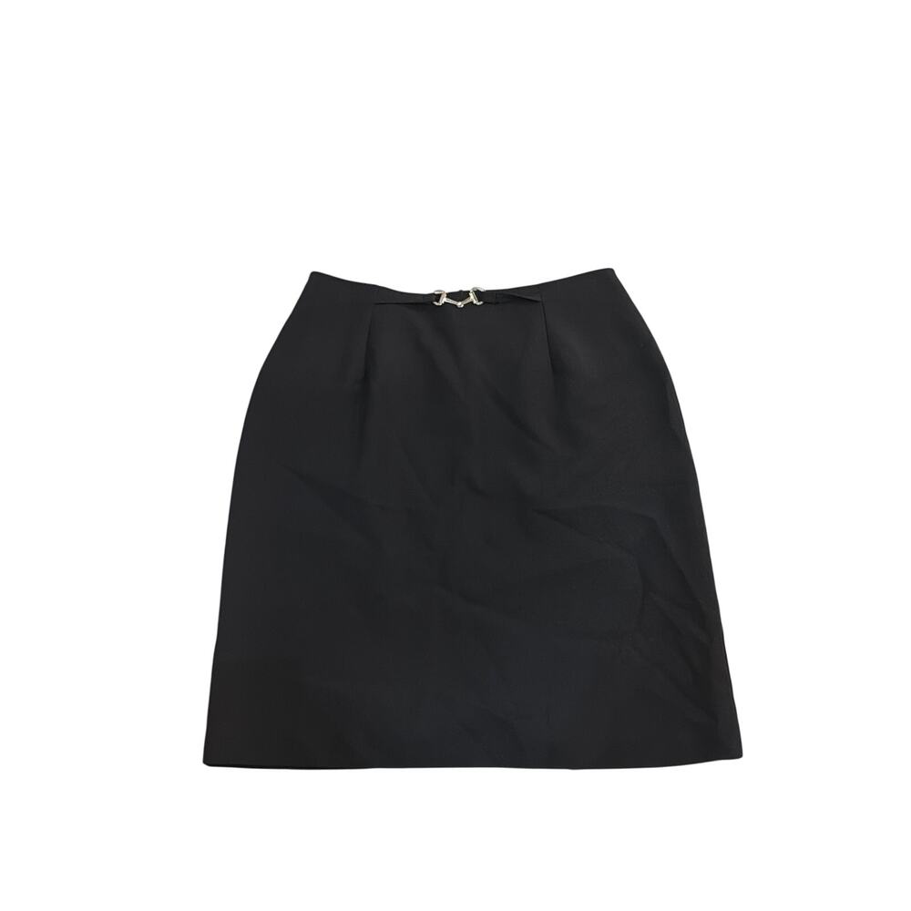 Vintage Classic Black Midi Office Skirt with Silver Clasp.
